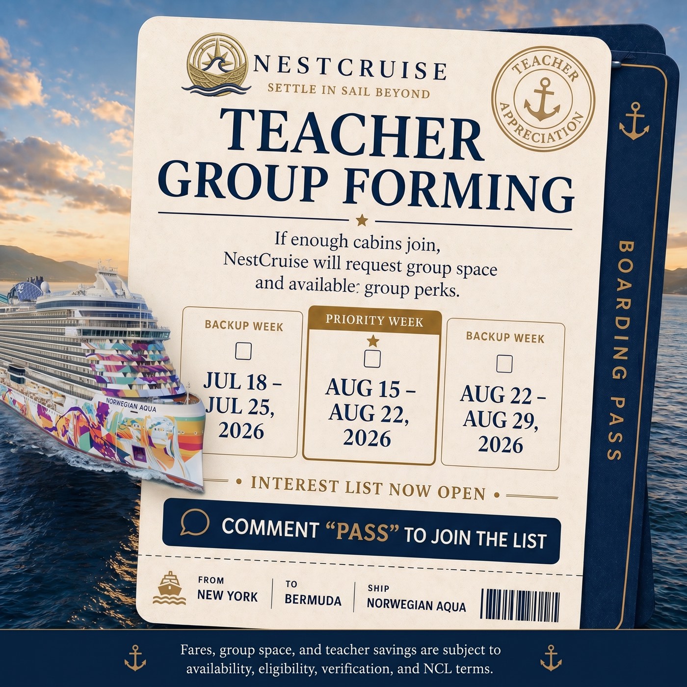 Northeast educators planning a Norwegian Aqua Bermuda sailing with NestCruise