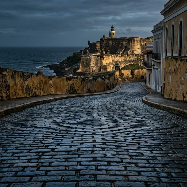 The cobbled lane to El Morro, Old San Juan