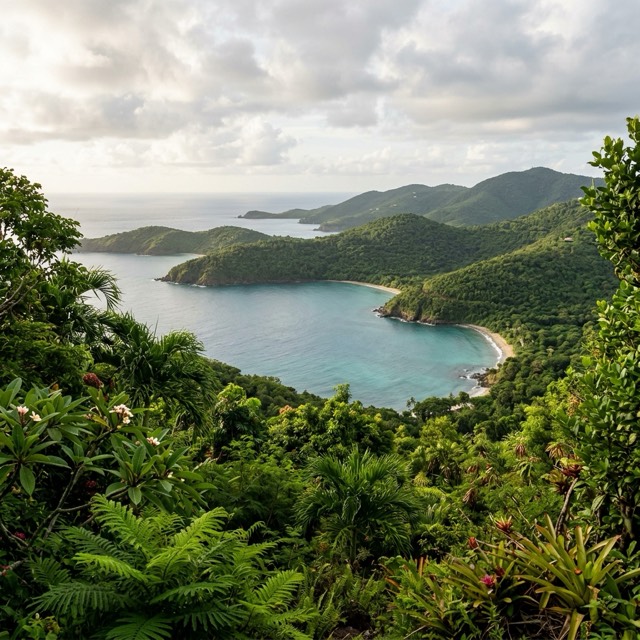 A green bay on St. Thomas seen from the hills