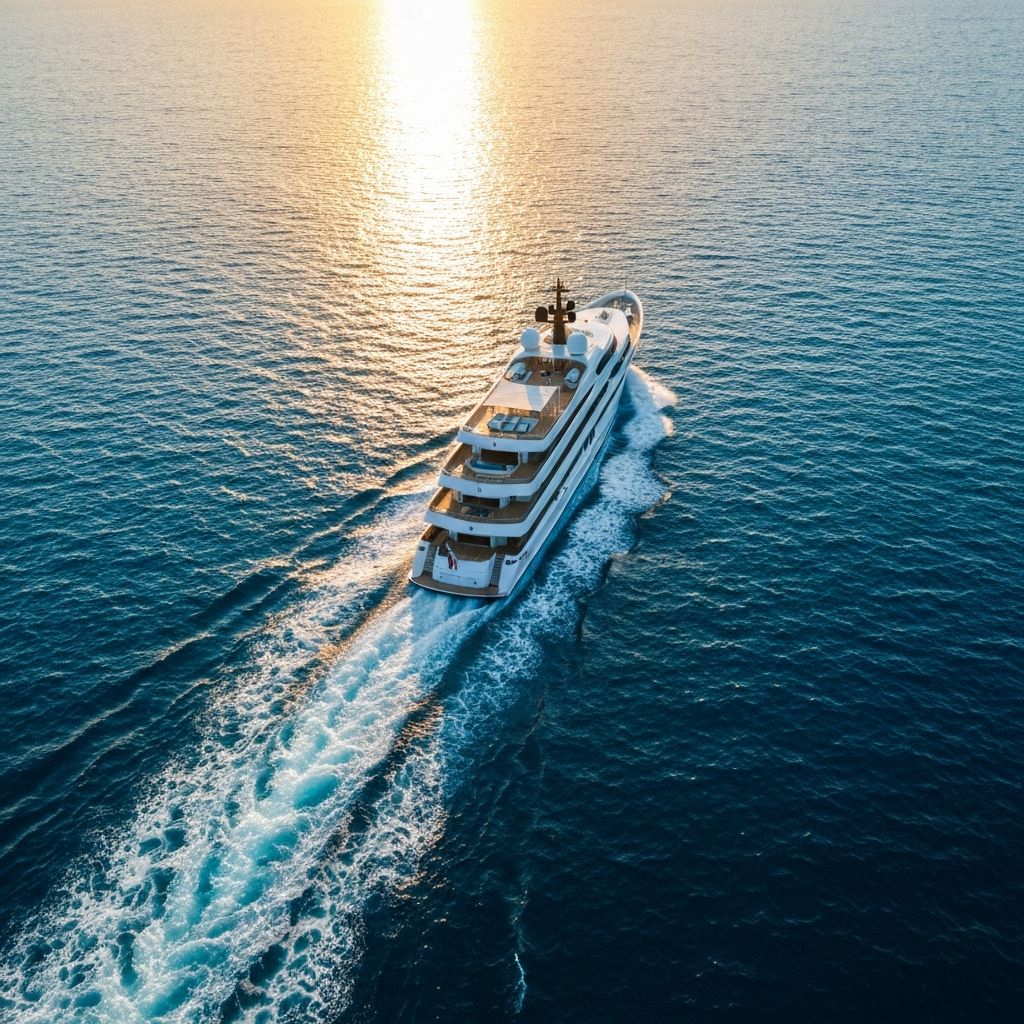 A single wake across open Atlantic blue — the long view, earned