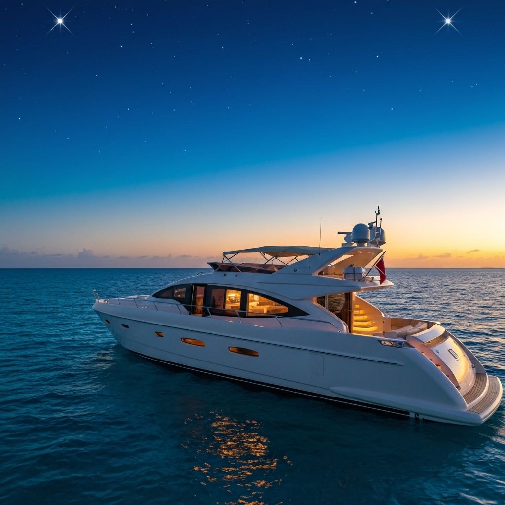 Deck lights and open water after dark — an evening that answers to no one's schedule